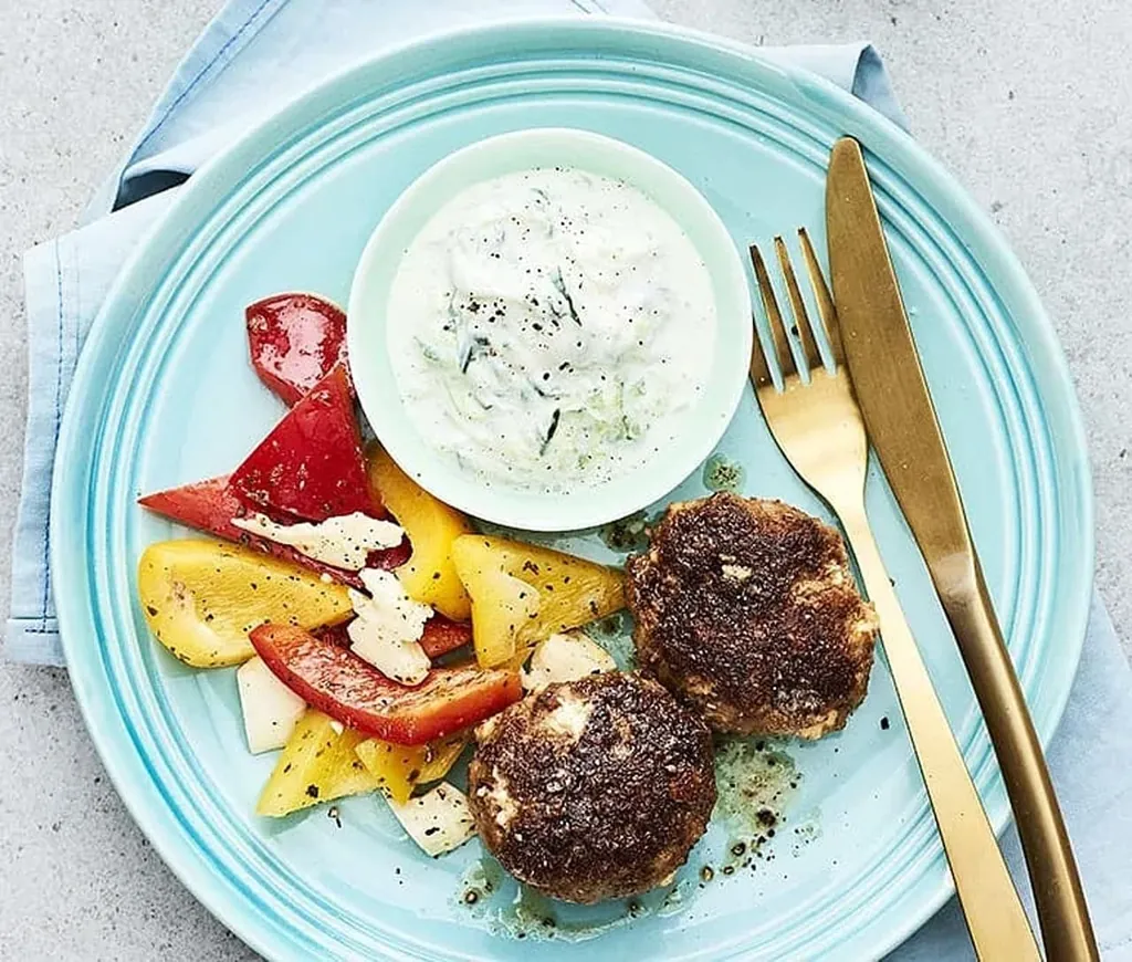 Fetaostbiffar med tzatziki