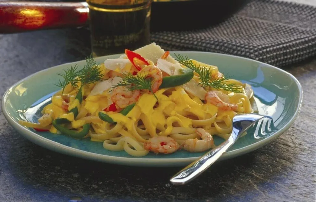 Tagliatelle med räkor och saffran